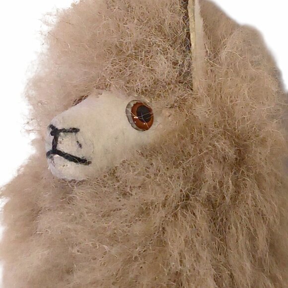 Handmade Llama Alpaca Fur White & Tan Plush Stuffed Toy 6" - Picture 2 of 7